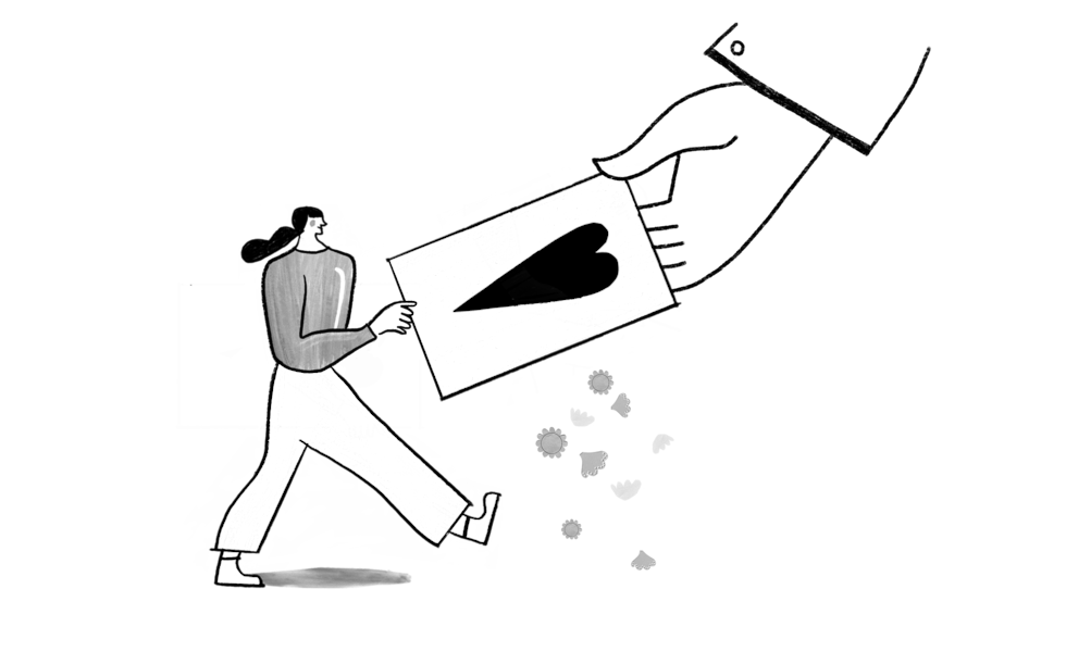 An illustration featuring a person receiving a Valentine's Day card.