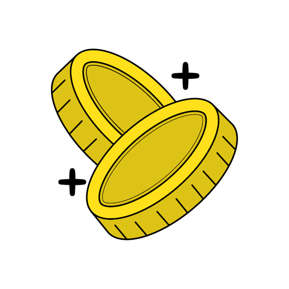 improve your CLV - A bright yellow gold coin shown at an angle with sparkle effects, illustrated in a simple cartoon style