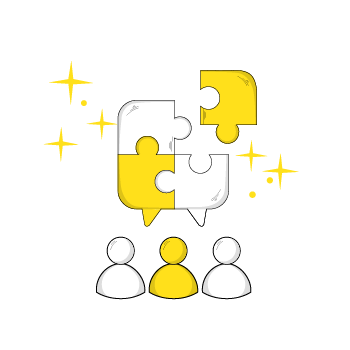 benefits of servant leadership - Yellow and white jigsaw puzzle pieces arranged in a scattered pattern with sparkle effects