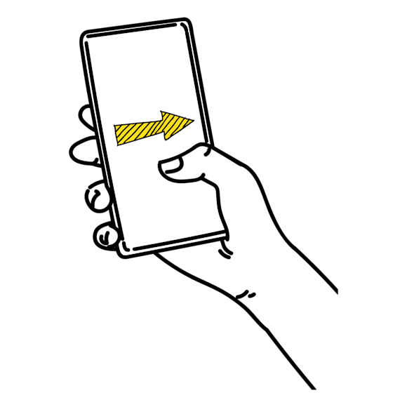 Illustration of a person holding a phone with horizontal scrolling