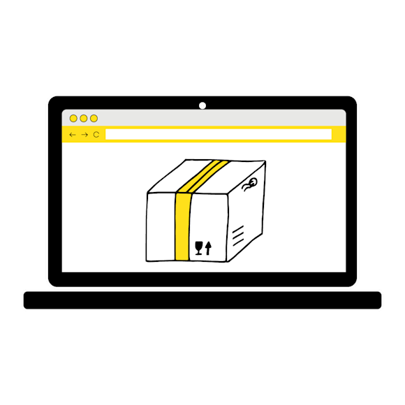 laptop with a shipping box