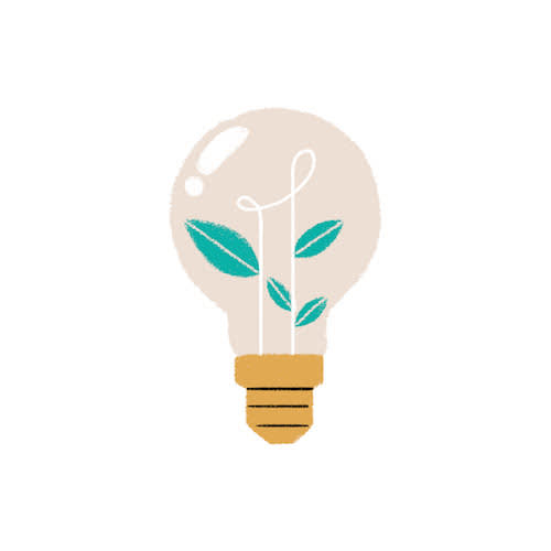 Light bulb with green leaves growing inside, symbolizing eco-friendly or sustainable energy innovation
