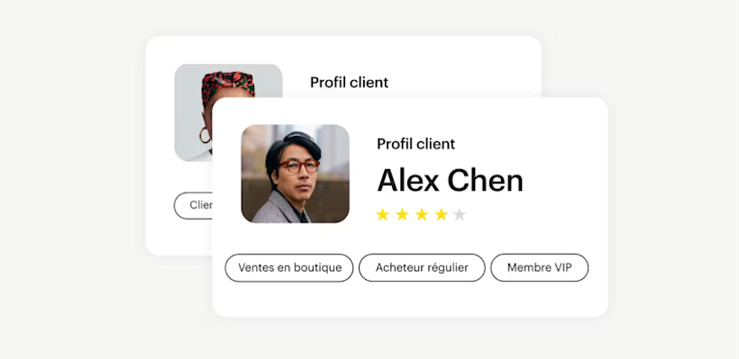 Exemple de profil client avec nom, note et balises