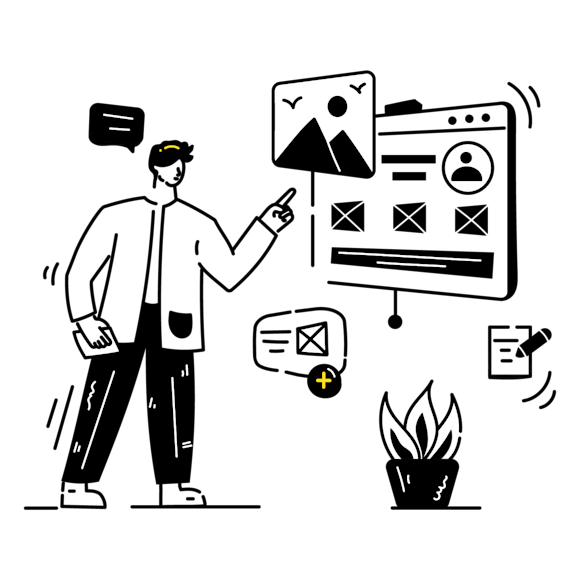 Graphic of a man surrounded by various media elements