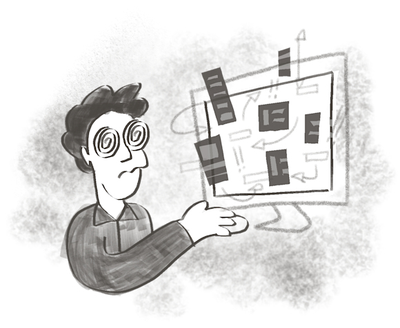 Man experiencing cognitive overload by interacting with a UI