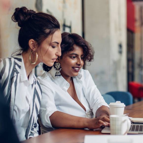 Two people working together