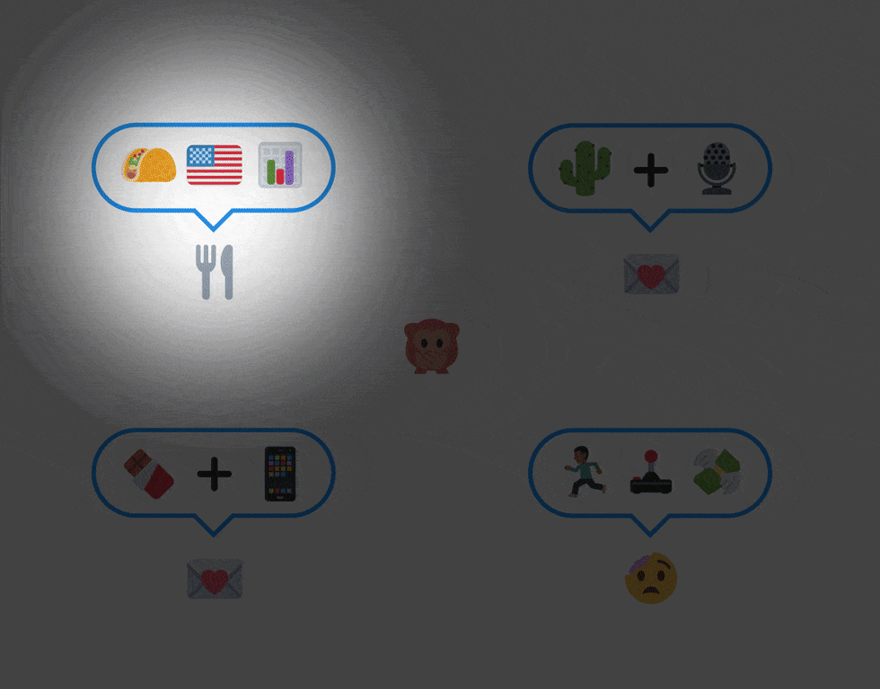 A bunch of emojis being highlighted
