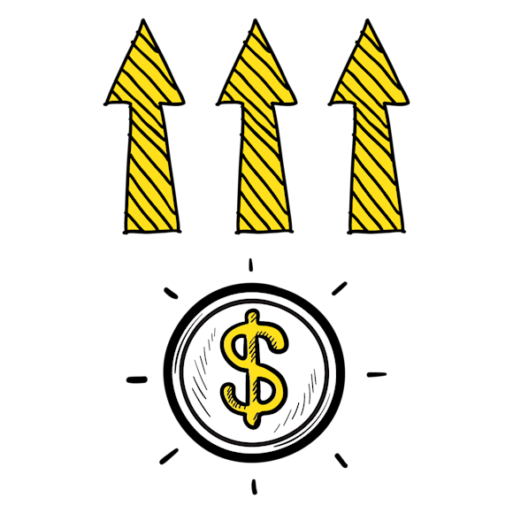 coin with three arrows above it