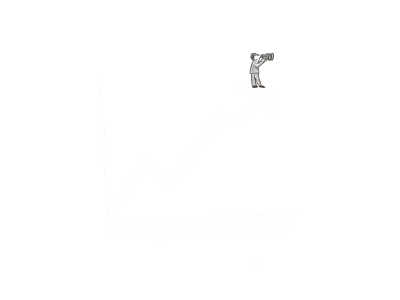 Graph trending upwards with person using binoculars
