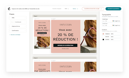 Capture d'écran de l'application Mailchimp montrant le Créateur de formulaire, avec plusieurs options de police, le parcours client et des outils de conception faciles à utiliser.