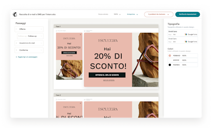 Una schermata dell'app Mailchimp che mostra il Form Builder, comprese le opzioni robuste per le diverse scelte di carattere, il percorso di acquisto e gli strumenti di design facili da usare.