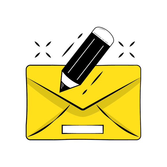 email preheader concept - A black pencil writing on a yellow envelope