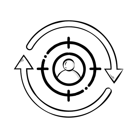 does remarketing work - Black line drawing of a circular target or radar-like design with arrows pointing inward and outward