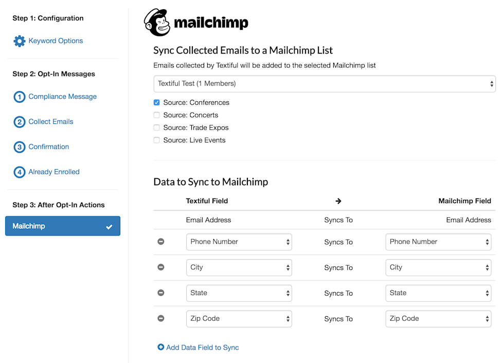 Screenshot of Textiful interface