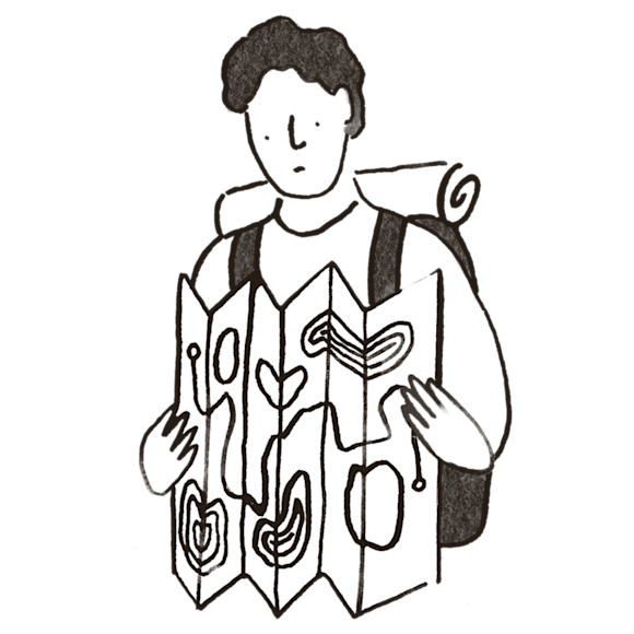 Person with backpack and map