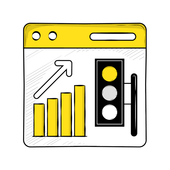 mobile site - Illustration of a yellow toolbox containing a level tool and four yellow bars showing an ascending graph pattern