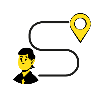 inspire employees - Simple line art illustration showing a profile with a connected line to a location symbol