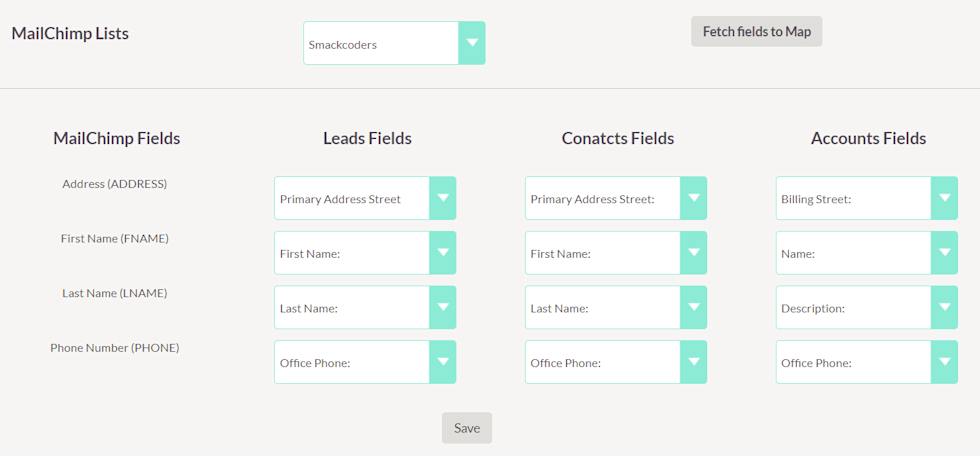 Image of Mailchimp Lists within the SuiteCRM