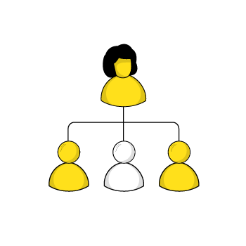 benefits of democratic leadership - Simple line drawings of yellow and white figures arranged in a row, showing different head and shoulder silhouettes