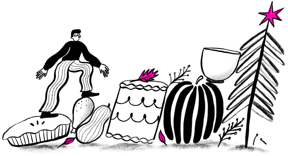Illustration of a person climbing holiday food