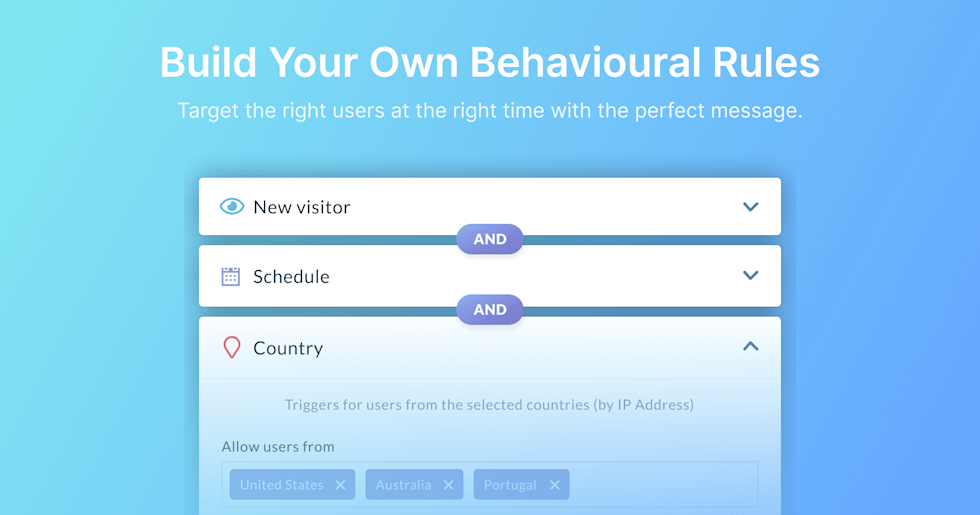 Powerful behavioral rules: Target the right users at the right time with the perfect message.
