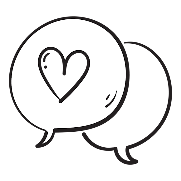two chat bubbles, one with a heart inside