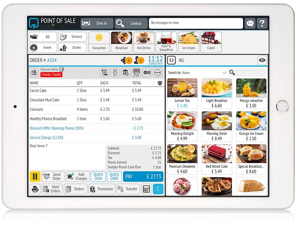 Image of ipad with point of sale application on it