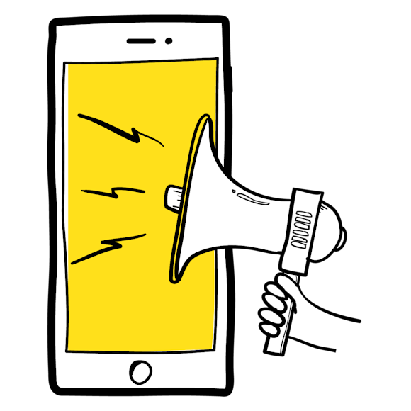 Graphic of a phone and a megaphone
