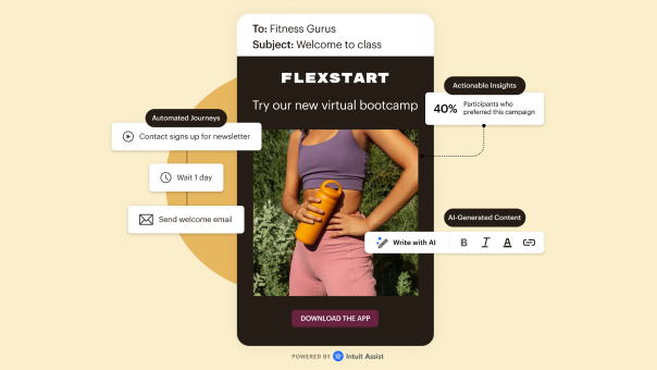 Mobile email highlighting an example of Mailchimp’s automated customer journeys, actionable insights, and AI-generated content