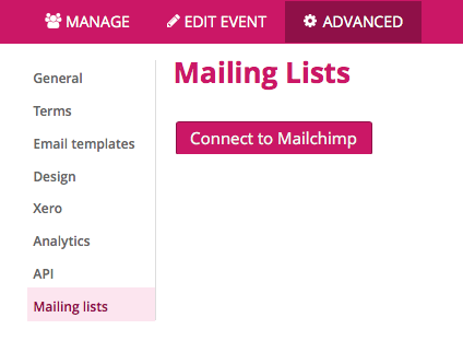 Image of option to connect Mailchimp to Mailing lists