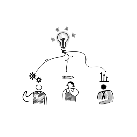 three subject matter experts with lightbulb above