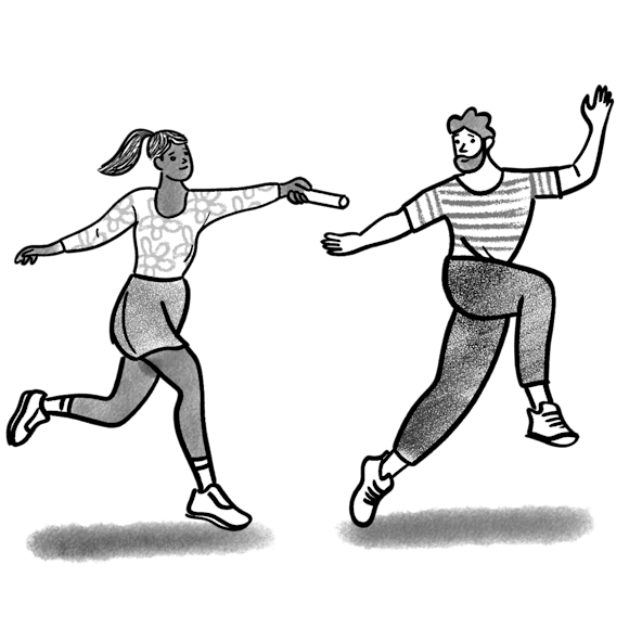 People exchanging a baton