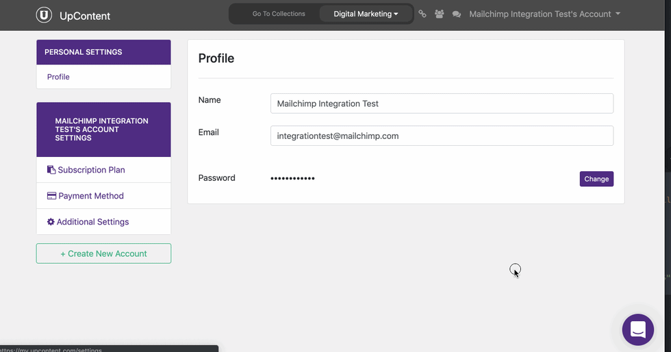 Image of connecting UpContent to Mailchimp