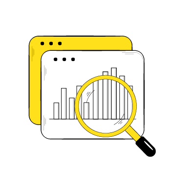 use google analytics - a magnifying glass hovering over a web interface with a bar graph
