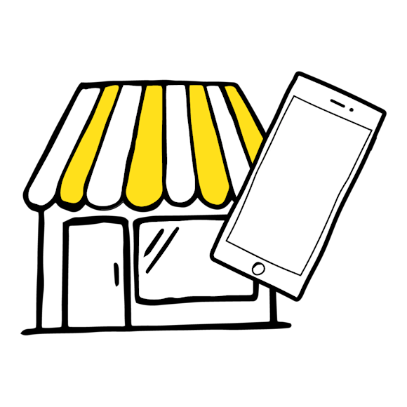 Graphic of a restaurant with a phone next to it