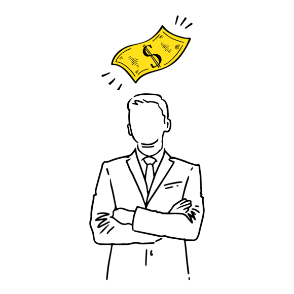 Graphic of a salesperson with a dollar sign on top