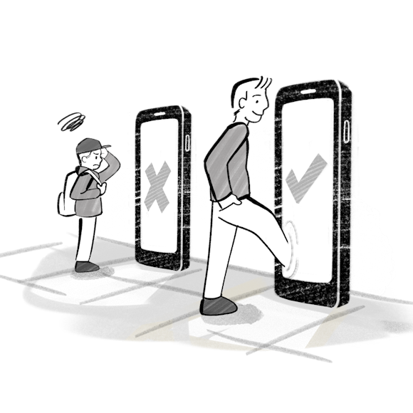 Phone with an x and a phone with a check mark