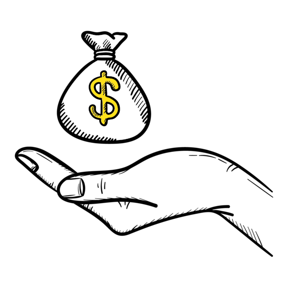 Graphic of a hand with a money bag on top of it