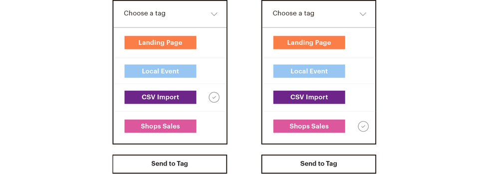 Gif showing selecting a tag to send to