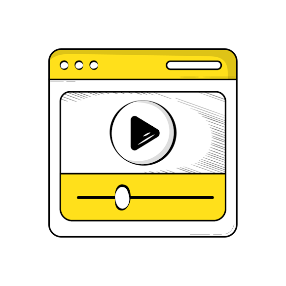 why video works - Line drawing of a video player interface