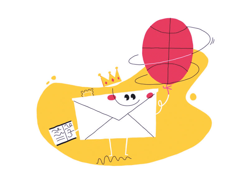 An envelope spinning a basketball