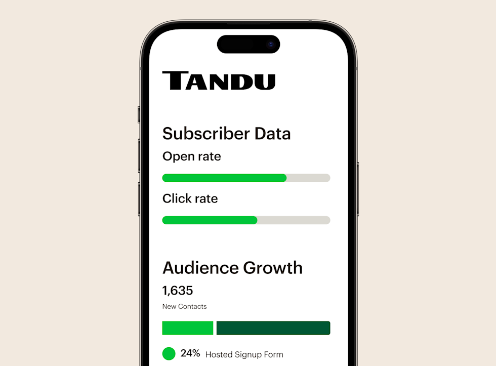 Mailchimp mobile app showing Subscriber Data and Audience Growth.