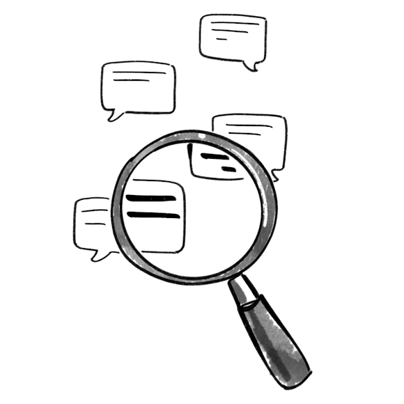 magnifying glass and text messages