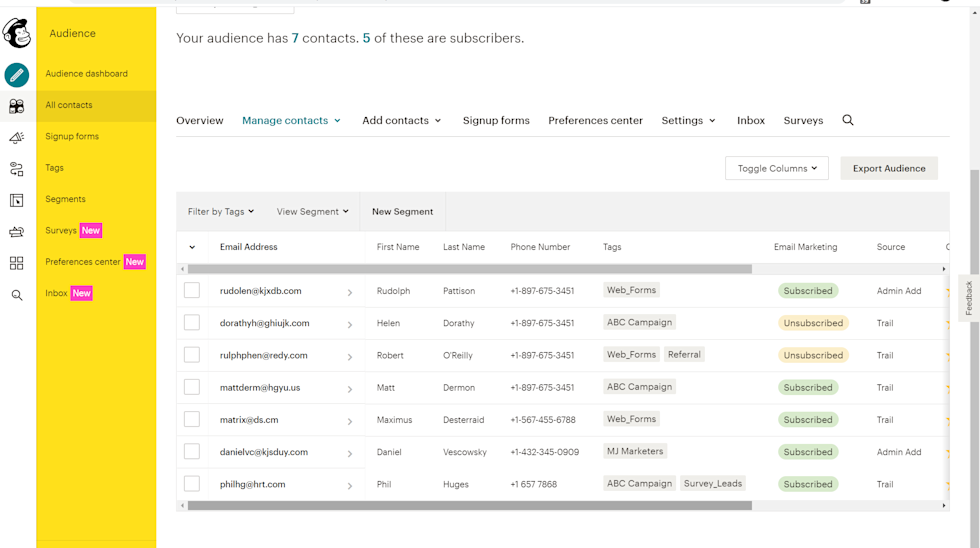 Lead details are generated in the Mailchimp Audience list whenever the Survey gets a response