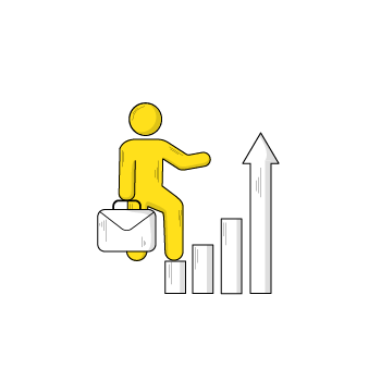 benefits for dropshipping - Simple line drawing showing a yellow stick figure climbing up bar graph columns