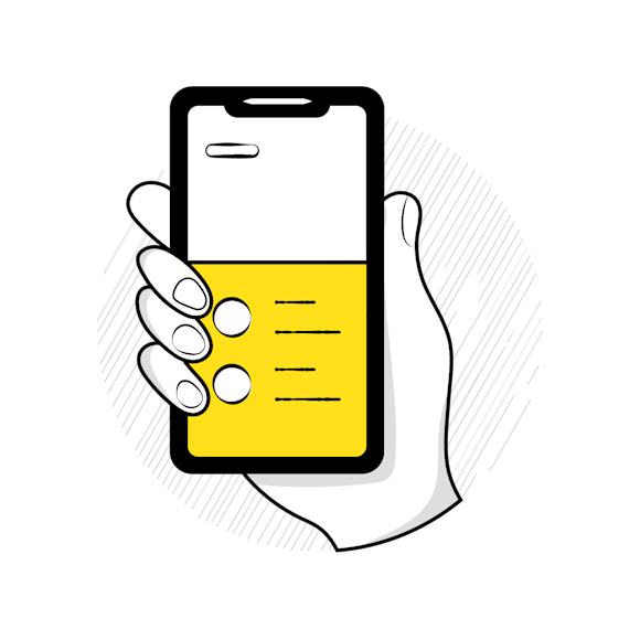 average SMS open rate - A hand holding a smartphone with a yellow highlighted section at the bottom