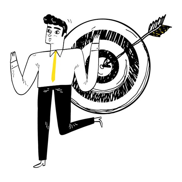 Person next to a bullseye with an arrow