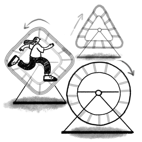 Person running on a hamster wheel