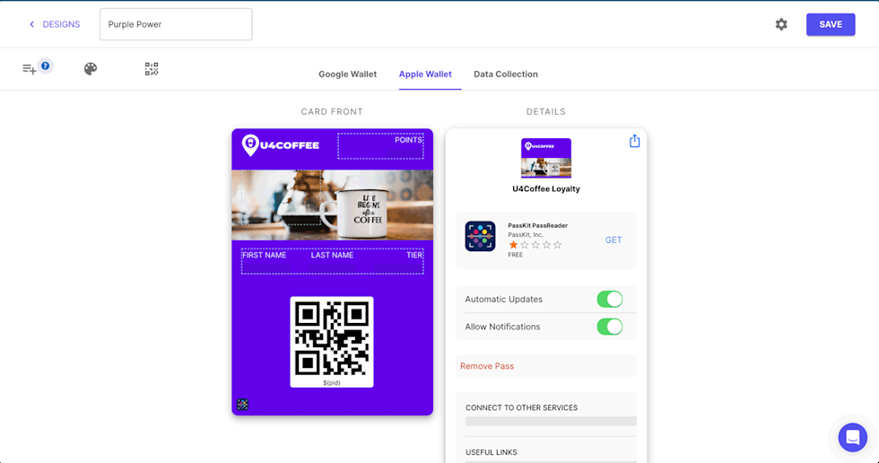 Design your pass templates using the PassKit web application.