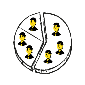 segment your audience - pie chart with faces in each segment 